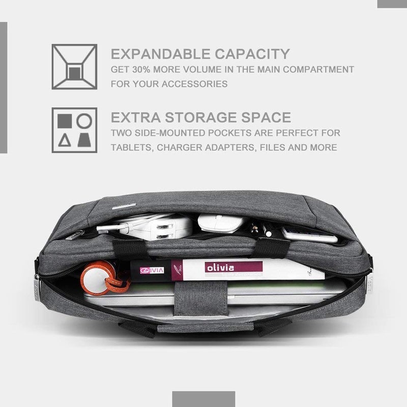 Voova Laptop Bag Case 17 17.3 Inch Computer Sleeve Messenger Bag with Shoulder Strap Expandable Waterproof Large Capacity Business Briefcase for Work Travel Fit 17-18â€ Laptop, Men Women, Gray - Image 2